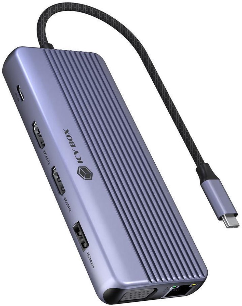 ICY BOX IB-DK4062-CPD Bedraad USB 3.2 Gen 1 (3.1 Gen 1) Type-C Antraciet