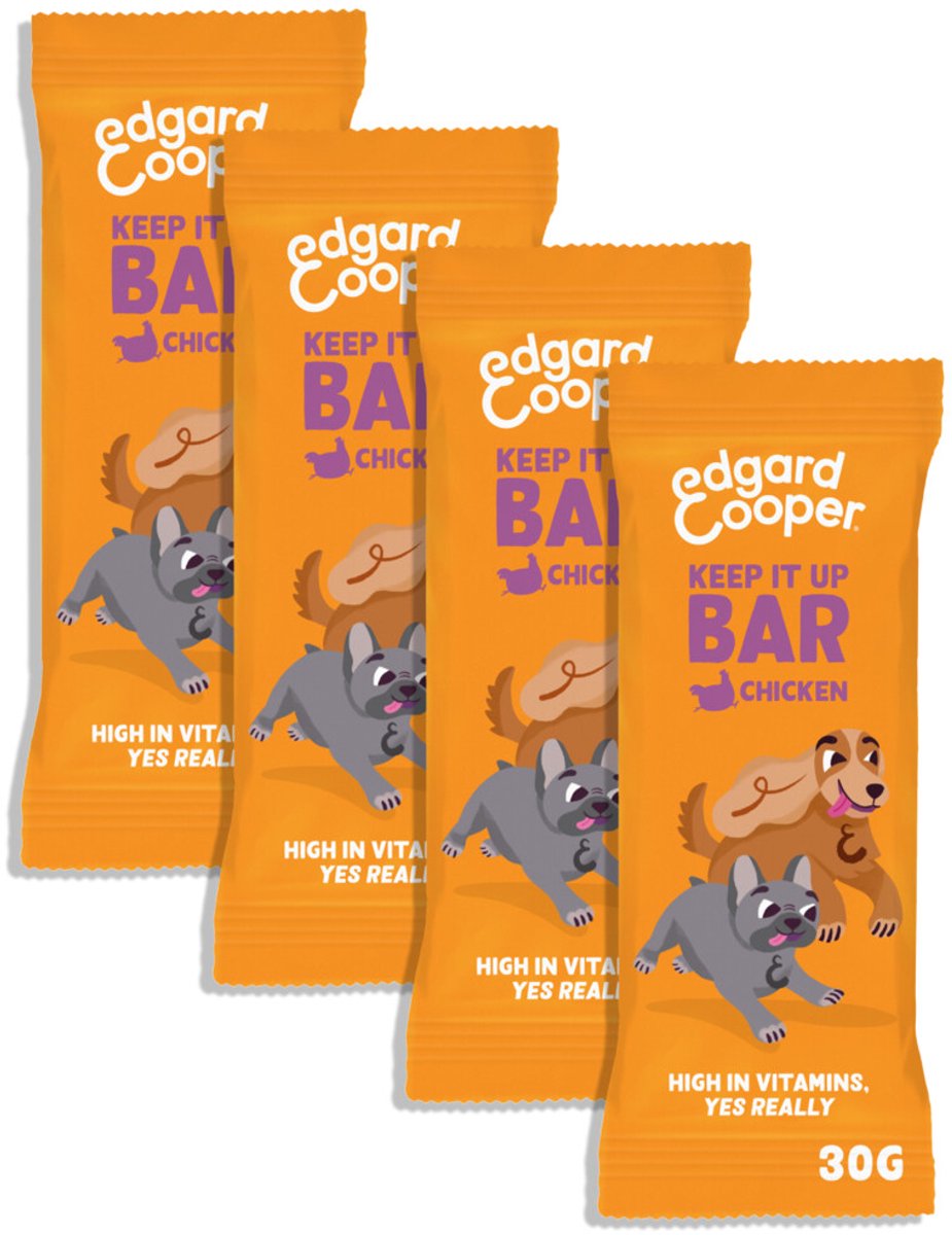 Edgard & Cooper 4x Hondensnack - Kip Keep It Up Bar (4 x 30g reep), Graanvrij, Eiwitrijk vers vlees, vol essentiële aminozuren voor gezonde binnenkant