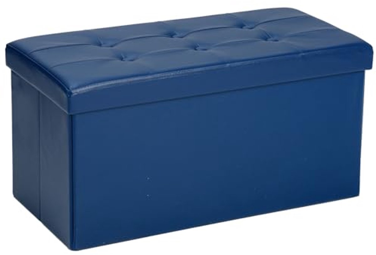 Opvouwbare zitbank met opbergruimte - Gevoerde Kunstlederen Zitkubus en Voetenbank - Marineblauw 76 x 38 x 38 cm