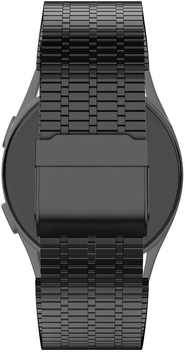 Bandz Hoogwaardige verstelbare stalen band - geschikt voor Garmin Vivoactive 6 / 5 / 3 / Vivomove HR / Style / Luxe / Sport / Trend / Forerunner 645 / 245 / 165 / 55 / Approach S12 / S40 / S42 / S44 / S50 / Venu SQ / SQ2 / 2Plus (zwart)