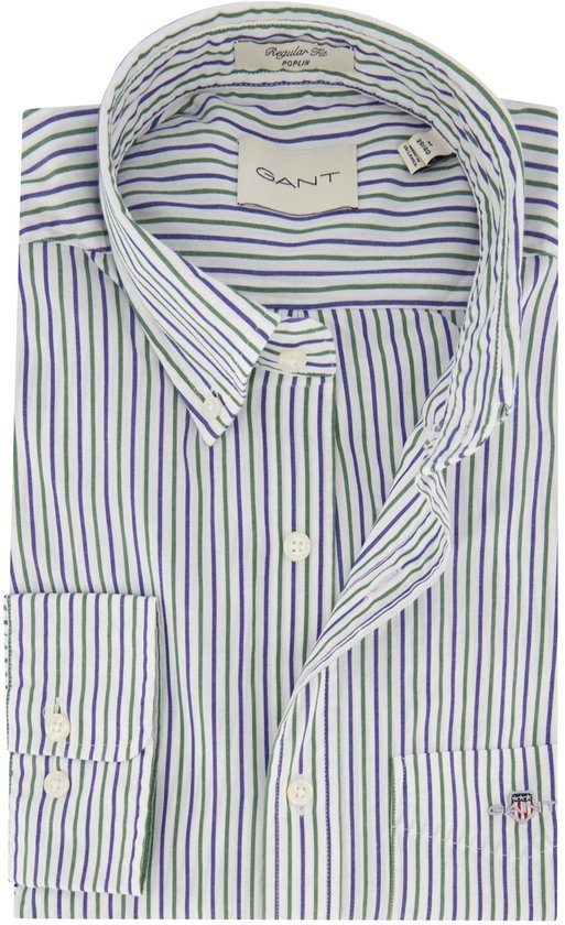 Chemise Gant rayée verte 100% coton