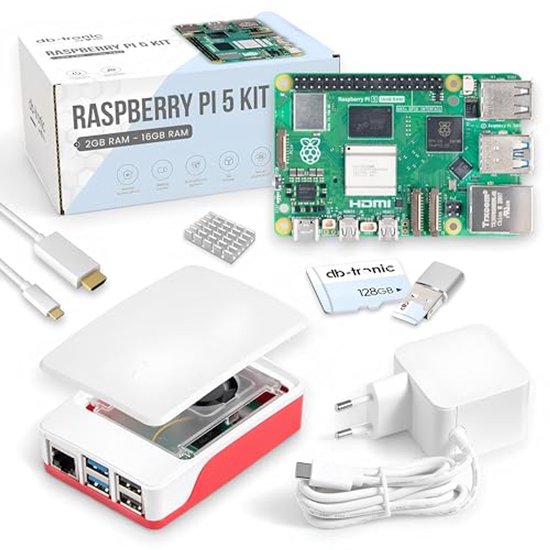 GeeekPi Starterkit voor Raspberry Pi 5 8GB, inclusief Pi 5 8GB RAM-bord, 64GB SD-kaart en kaartlezer, Pi 5 ABS-behuizing met Armor Lite V5 actieve koeler, 27W 5.1V