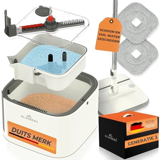 JOYMOOP Dweil Mop Set voor Platte Vloeren met Emmer en Wringer, Handsfree Reinigingssysteem met