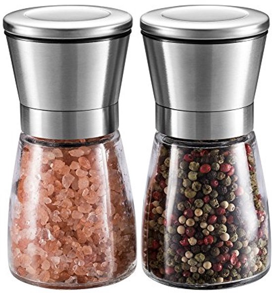 LARS NYSM Zout- en Pepermolenset Roestvrij Staal met Verstelbare Molen I Fles Design Kruidenmolens Set Handleiding (Red/Brown LARS NYSM Zout- en Pepermolenset Roestvrij Staal met Verstelbare Molen I Fles Design Kruidenmolens Set Handleiding (Red/Brown