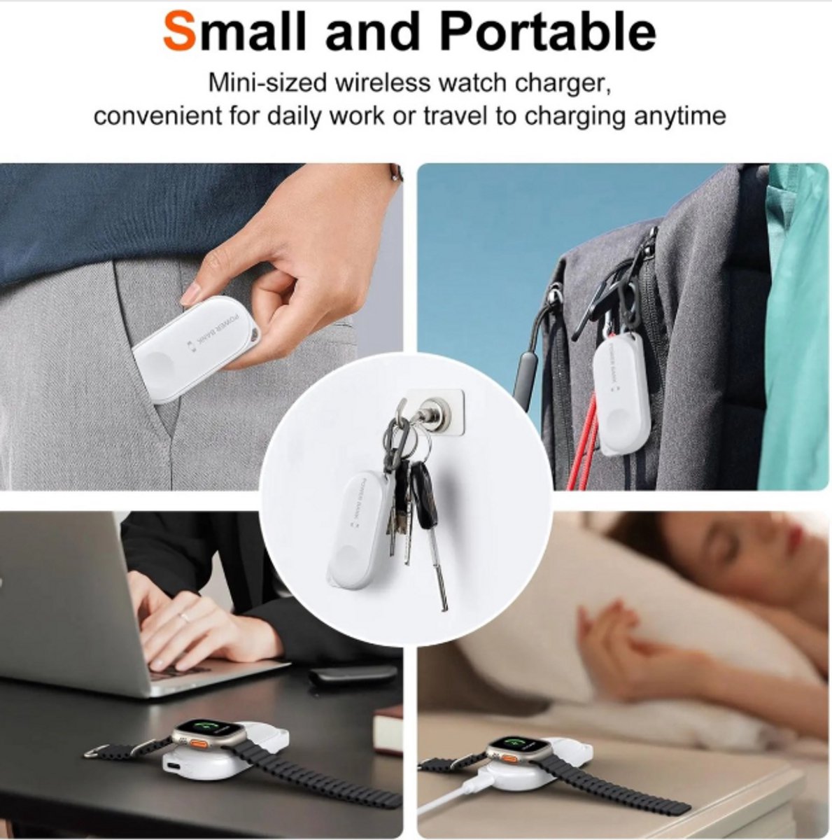 1200Mah Draagbare Draadloze Horloge Oplader Magnetische Sleutelhanger Draadloze Power Bank Reizen geschikt Voor Apple Watch 9/8/Ultra – foto 4