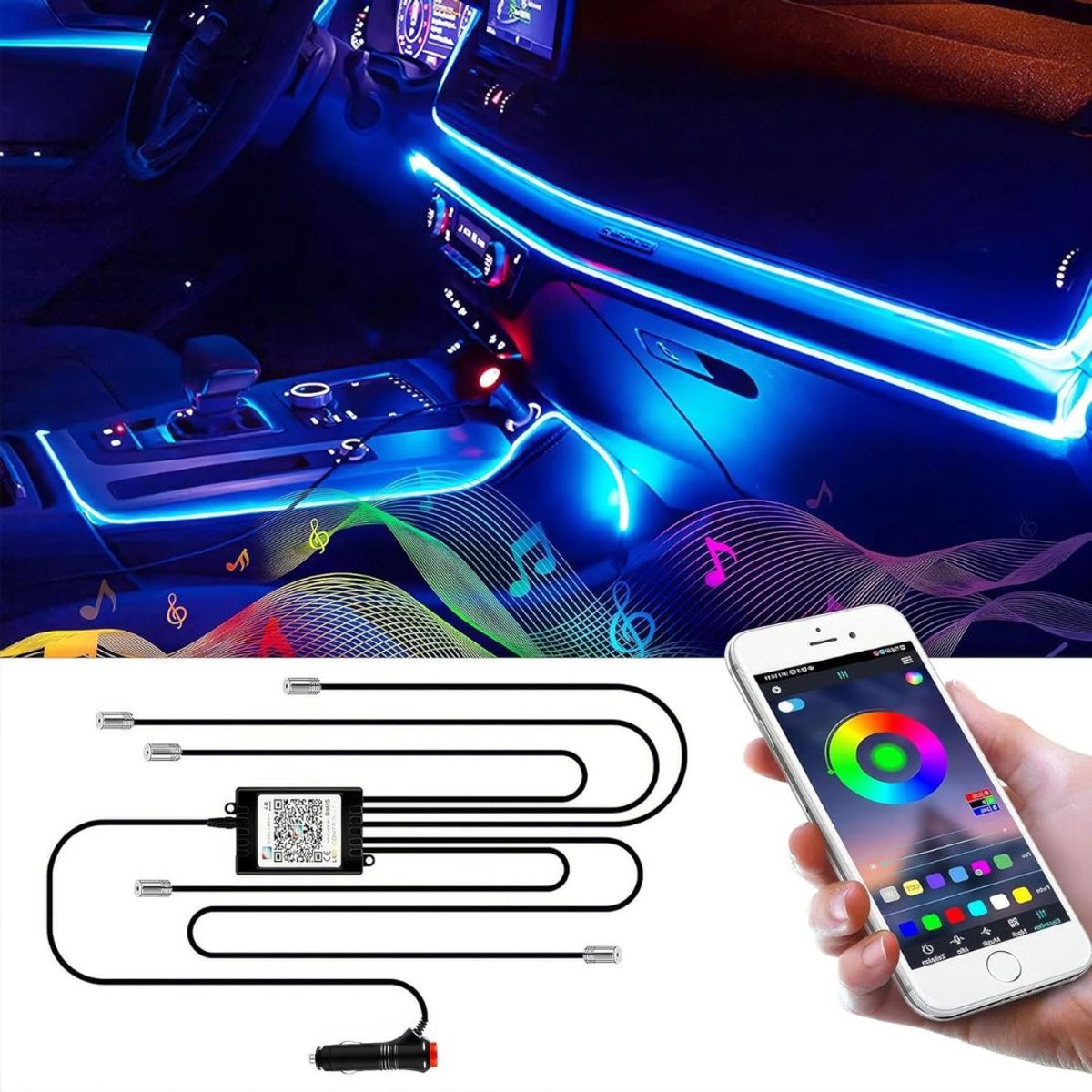 Auto Interieur Verlichting - Led Strip Auto – 6M – Met App - Blauw