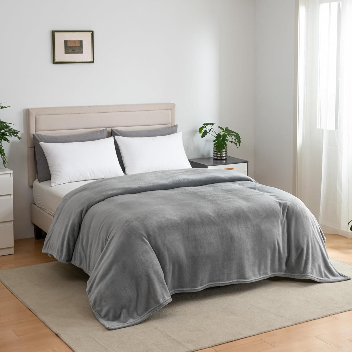 Famanu Fleece Deken 230 x 270 cm - Pluizige Plaid voor Bank & Bed - Zacht & Warm Grijs