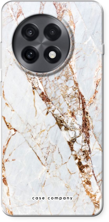 Telefoonhoesje met marmerprint in wit en goud, met vier camera's.