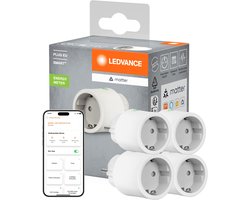 LEDVANCE SMART+ Indoor Plug, smart socket met Matter over WiFi, voor het integreren van conventionele apparaten in het smart home, compatibel met Alexa, Google en Apple, meet en bespaart stroomverbruik, wit