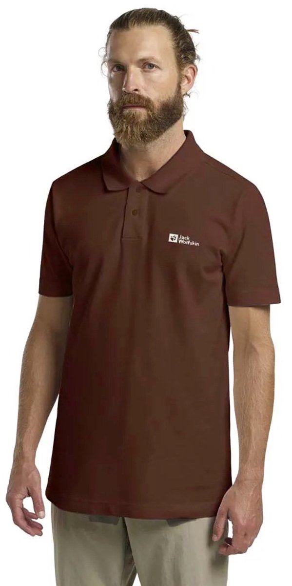 Jack Wolfskin Essential Korte Mouw Poloshirt Bruin M Man