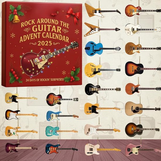 Adventskalenders - 2025 Gitaar Adventskalender - 24-daagse aftelkalender - 24 mini-gitaarornamenten - Rock-'n-rollcadeau - Perfect voor muzikanten - Gitaarliefhebbers - Verzamelaars - Feestdecoratie - Kerstcadeau