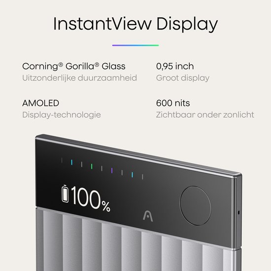 PLAUID notitieapparaat met een display dat 100% batterij aangeeft.