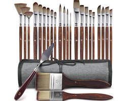 Acrylpenselenset - 25 eersteklas synthetische penselen met tissuelade, geschikt voor acrylverf, aquarel, olieverf, gouache | Geen haarverlies | Acrylpenselen