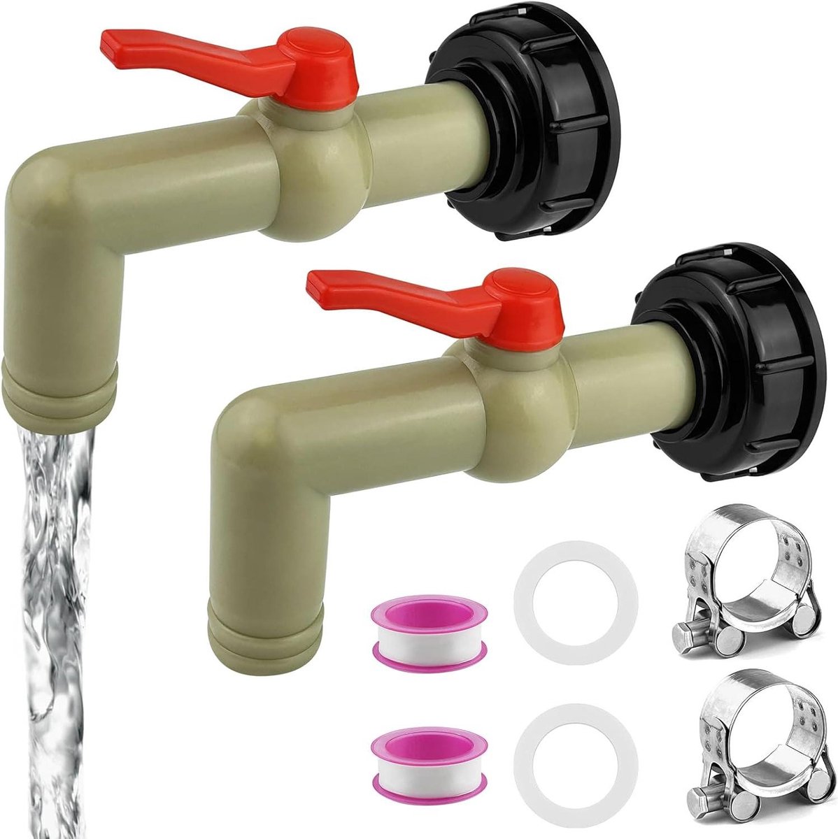 Allecto Plus - IBC Aftapkraan Set van 2 stuks 1 inch - IBC Tankaccessoires met Adapter S60 x 6 - Geschikt voor 1000L IBC Watertank