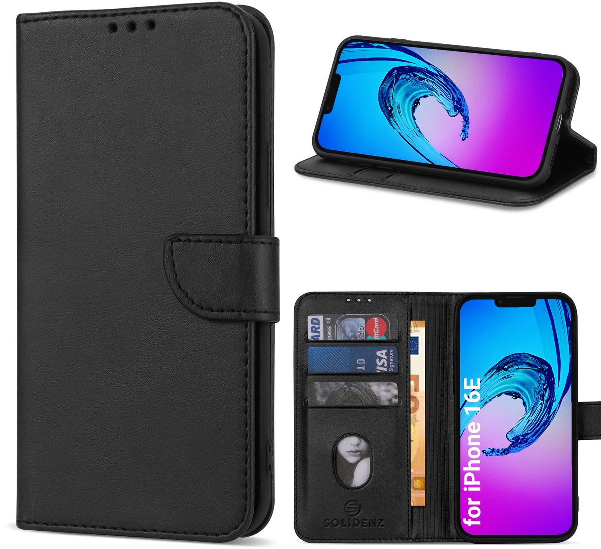Solidenz hoesje - Geschikt voor Apple iPhone 17e / 16e - Bookcase - Zwart