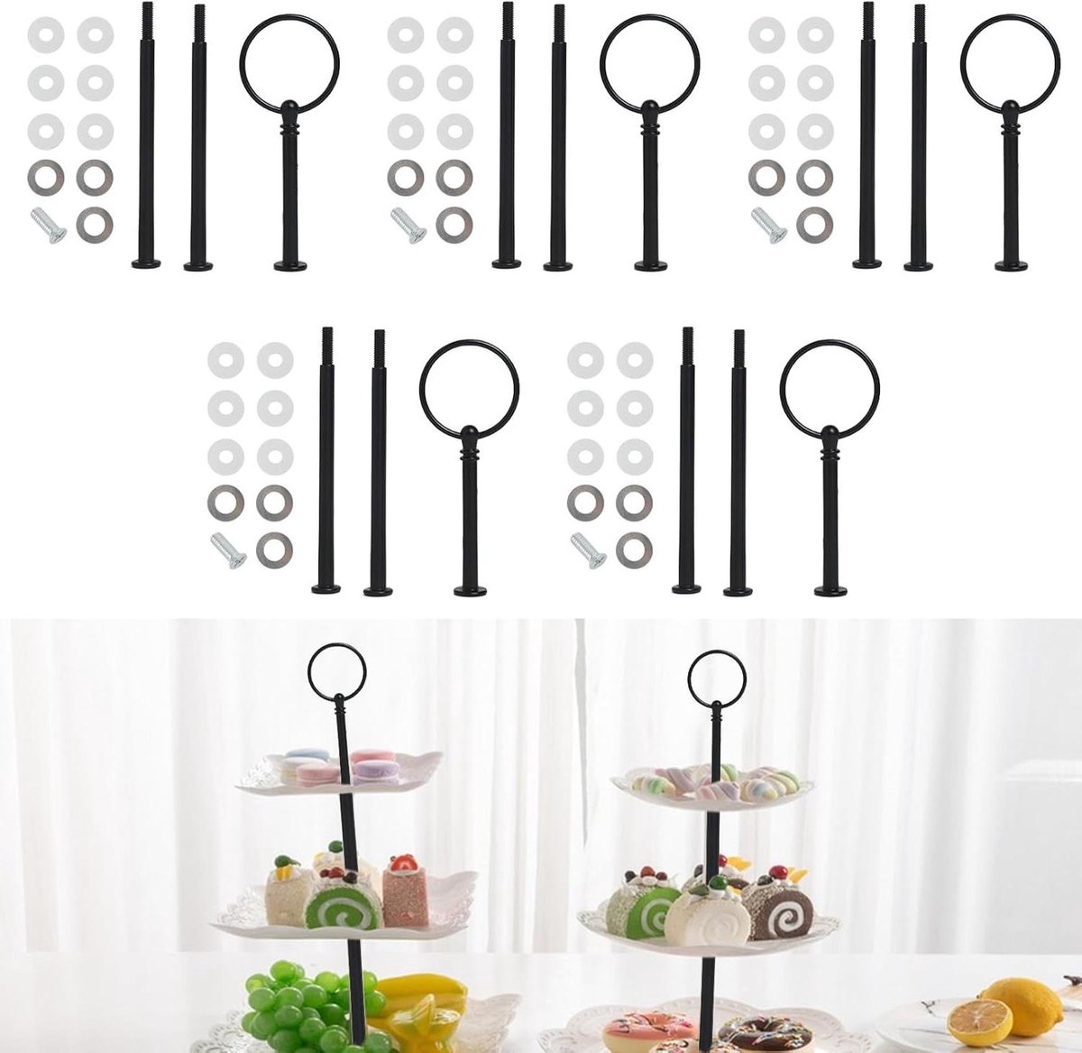 Allecto plus - Set van 5 etagèrestangen voor bruidstaart - Metaal - Bouwpakket - Taartstandaard buffet fruitdienblad