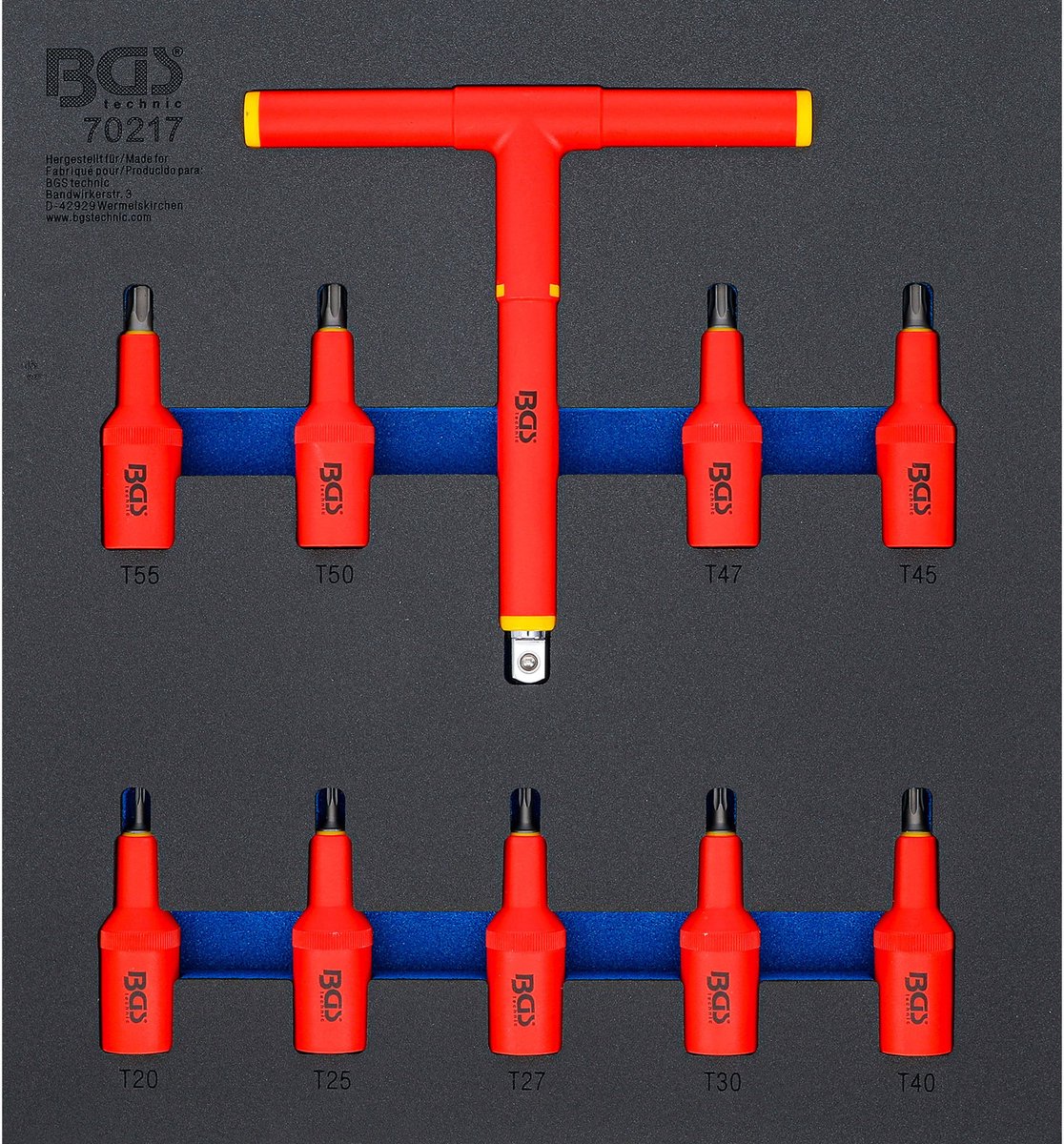 BGS Werkstattwageneinlage 2/3: VDE-Bit-Einsatz-Satz Aandrijving Binnenvierkant 12,5 mm (1/2") T-profiel (voor Torx) T20 - T55 10-delig. - 70217