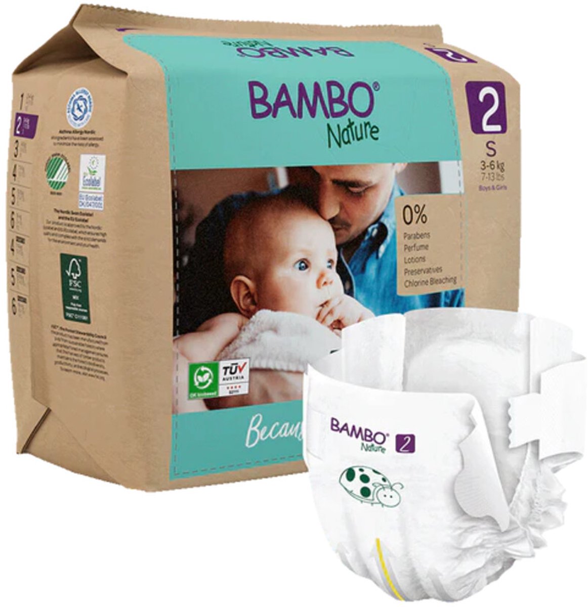 Bambo Nature - Luiers Maat 2 S (3-6 kg) - 2 x 30 stuks - Voordeelverpakking