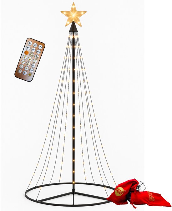 Kerstboom met 370 LED lampjes en ster, met afstandsbediening en twee rode zakken.