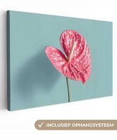 Canvas schilderij 120x80 cm - Wanddecoratie Blad - Anthurium - Stippen - Roze - Muurdecoratie woonkamer - Slaapkamer decoratie - Kamer accessoires - Schilderijen op canvas