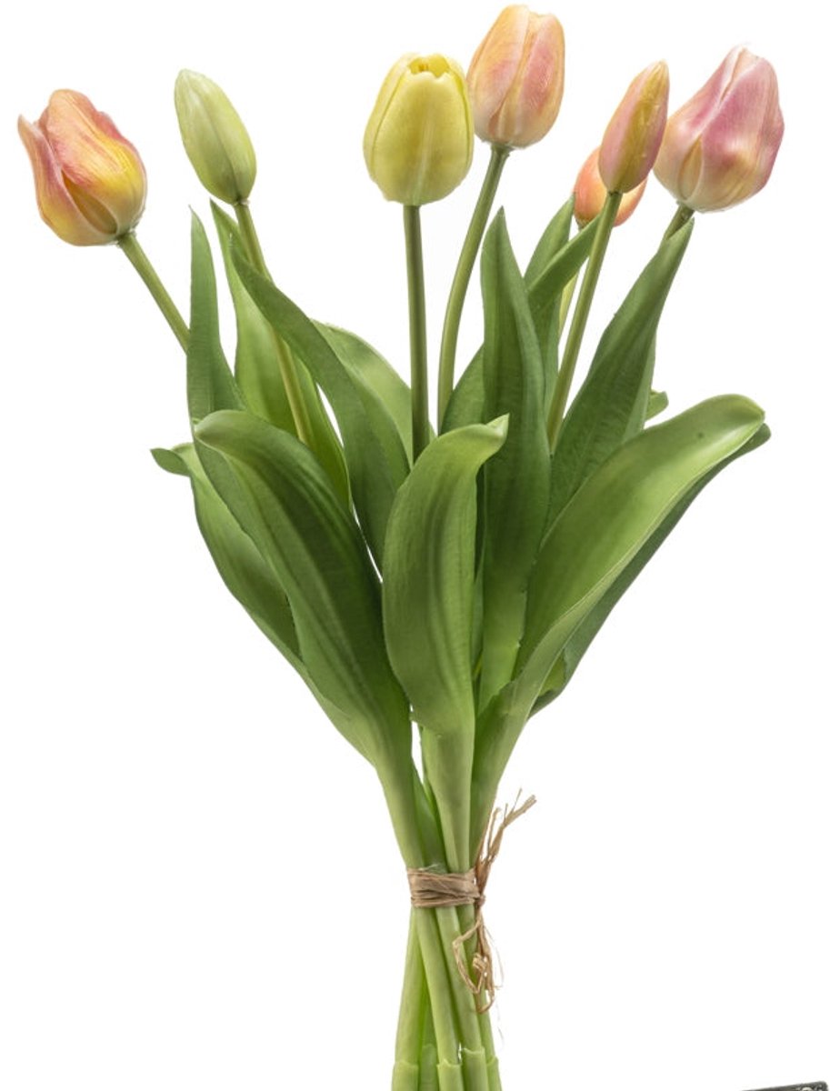 Emerald - Kunstbloem Tulp Bundel 40cm peach - Kunstplant voor binnen
