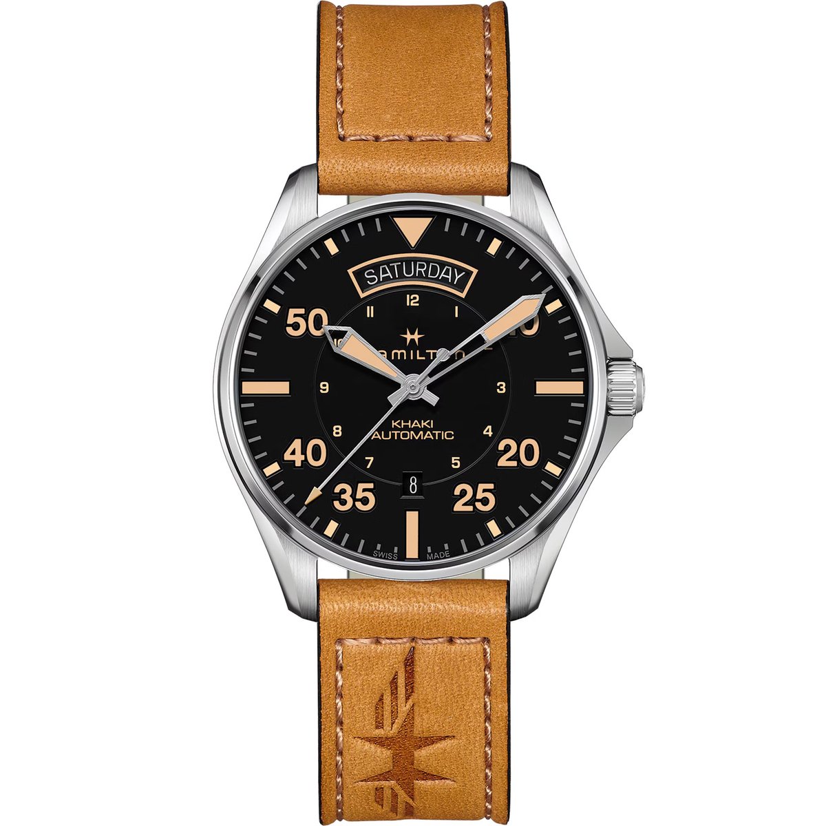 Hamilton Khaki Aviation H64645531 Horloge - Leer - Bruin - Ø 42 mm