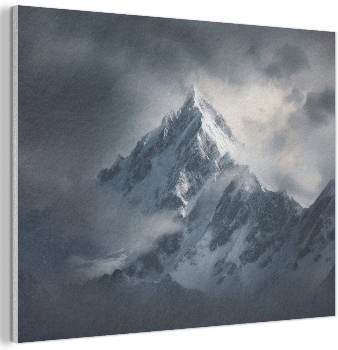 Akoestisch wandpaneel 40x30 cm - Vilt schilderij Sneeuw - Berg - Wolken - Akoestische panelen - Geluidsdempende wanddecoratie - Geluidsisolatie woonkamer - Muurdecoratie geluidspanelen