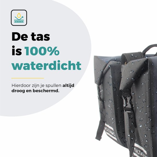 Voltano Dubbele Fietstas Rolltop Luxe E-bike - Zwart / Donkerblauw - 48 Liter - 100% Waterdicht - Fietstassen Elektrische Fietsen van Voltano — afbeelding 2