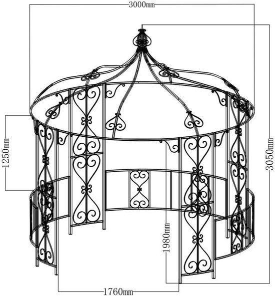 Kiosque De Jardin TILCARA En Acier Blanc - Style Fer Forgé, Dimensions 300x300x305 Cm, Toit Polyester, Autoportant - 9