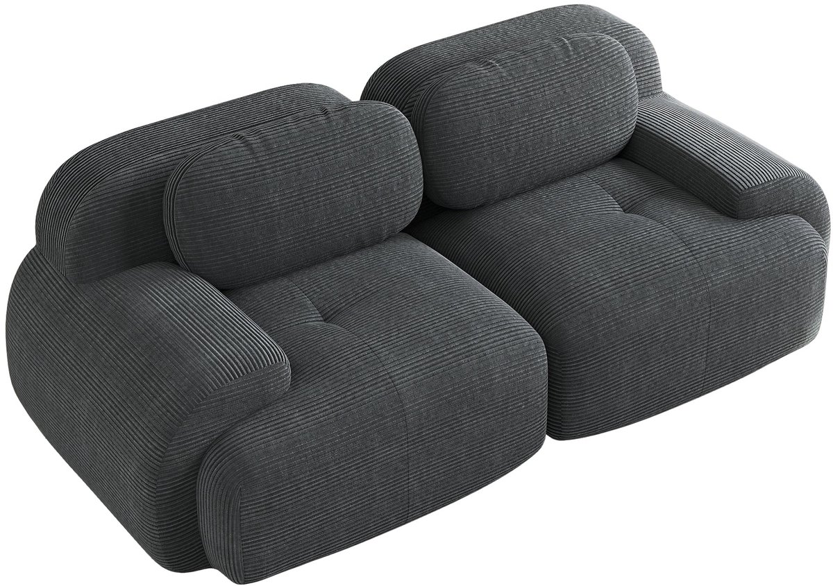 Merax 208 cm Loveseat Bank – Modulair Corduroy Sofa – 2-Zits Bank Zonder Montage – Gebogen Armleuningen – Rutschvaste Onderzijde – Grijs