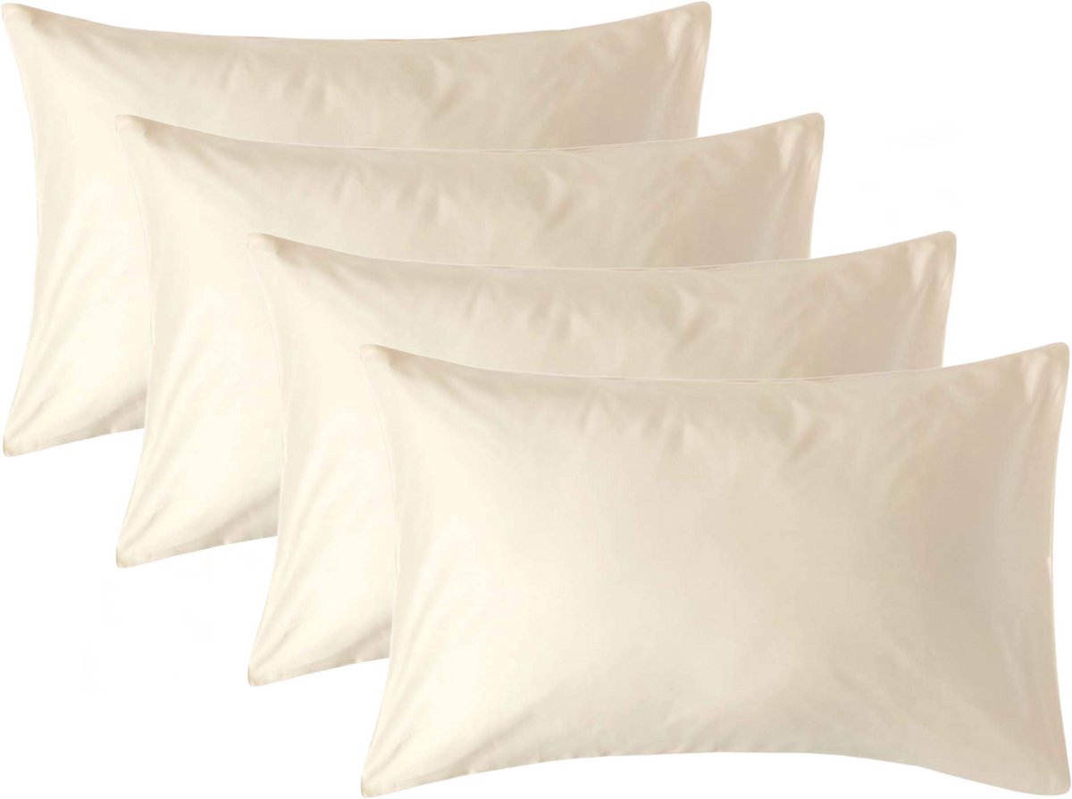 Homescapes Biologisch Kussensloop 50x75 cm – Set van 4 – Crème – 100% Egyptisch Katoen Satijn – Draaddichtheid 400