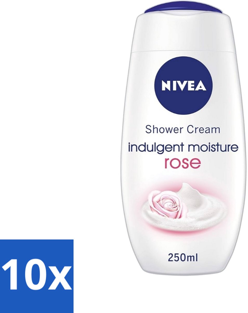 10 x Nivea - Shower Indulgent Moisture Rose Douchecrème - 250 ml - Douchecrème - Amandelmelk - Rozengeur - Hydraterende Douchecrème - Zachte Huid