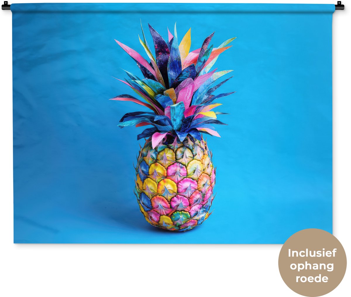 Wandkleed 150x112 cm - Wanddoek Ananas - Blauw - Tropisch - Vrolijk - Wandtapijt - Wandkleden