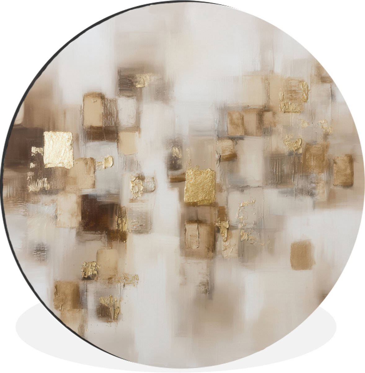 WallCircle Wandcirkel - Muurcirkel - Abstracte vierkanten - Aardetonen - Mistig - Aluminium - Dibond - 30x30 cm - Binnen en Buiten Aardetonen - Mistig - Abstract