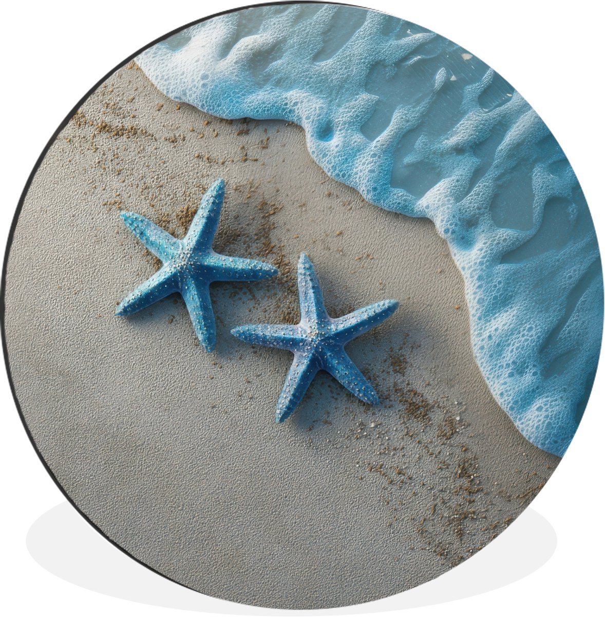 WallCircle - Wandcirkel - Muurcirkel - Zeesterren - Zand - Zee - Blauw - Aluminium - Dibond - 60x60 cm - Binnen en Buiten