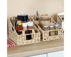 PromoHome Geweven Opslagmanden met Handvatten (Set van 2) - Decoratieve Organisatiemanden voor Keuken, Kelder en Planken - Duurzame Wicker Manden voor Huishoudelijke Opslag
