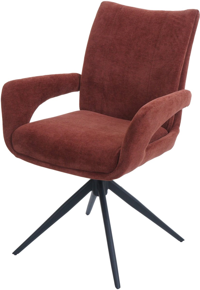 MCW Eetkamerstoel MCW-O78, keukenstoel, draaibaar met automatische terugloop, stof/textiel chenille (310 g/m²) ~ roodbruin