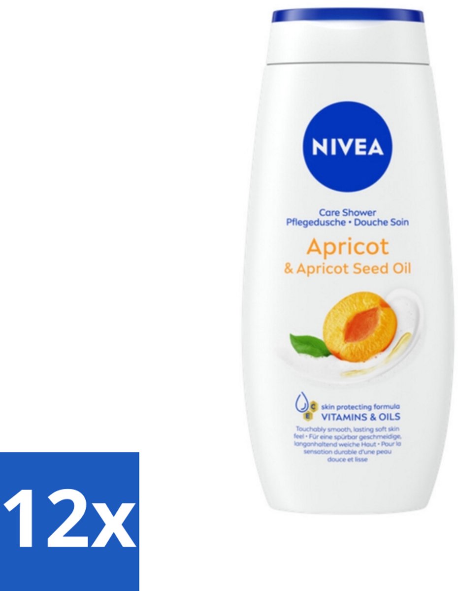 12 x Nivea - Douchegel - Soft Apricot - Huidbeschermend - 250 ml - Douchegel - Huidbeschermend - Abrikozenpitolie - Druivenpitolie - Vitamine C