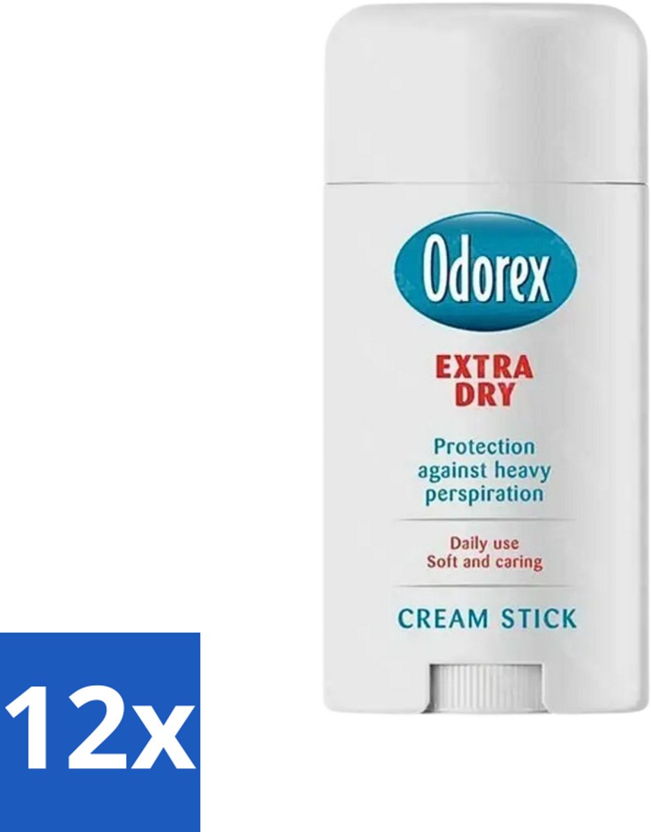 Bol.com 12 x Odorex Extra Dry Stick 40 ml - Geurloos - Anti-zweet - Droog - Zweetvermindering - Huidvriendelijk aanbieding