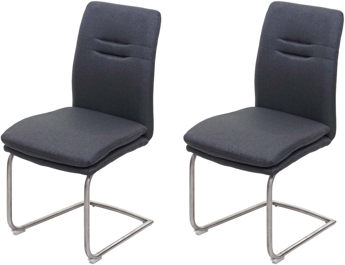 Set van 2 eetkamerstoelen MCW-H70, keukenstoel met sledestoel, stof/textiel, geborsteld roestvrij staal ~ donkergrijs