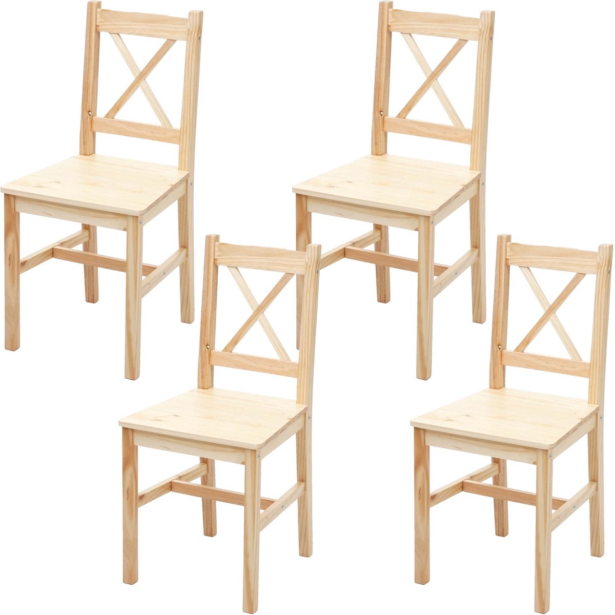 MCW Set van 4 eetkamerstoelen MCW-F77, fauteuil keukenstoel stoel, massief hout landhuis ~ grenen geglazuurd