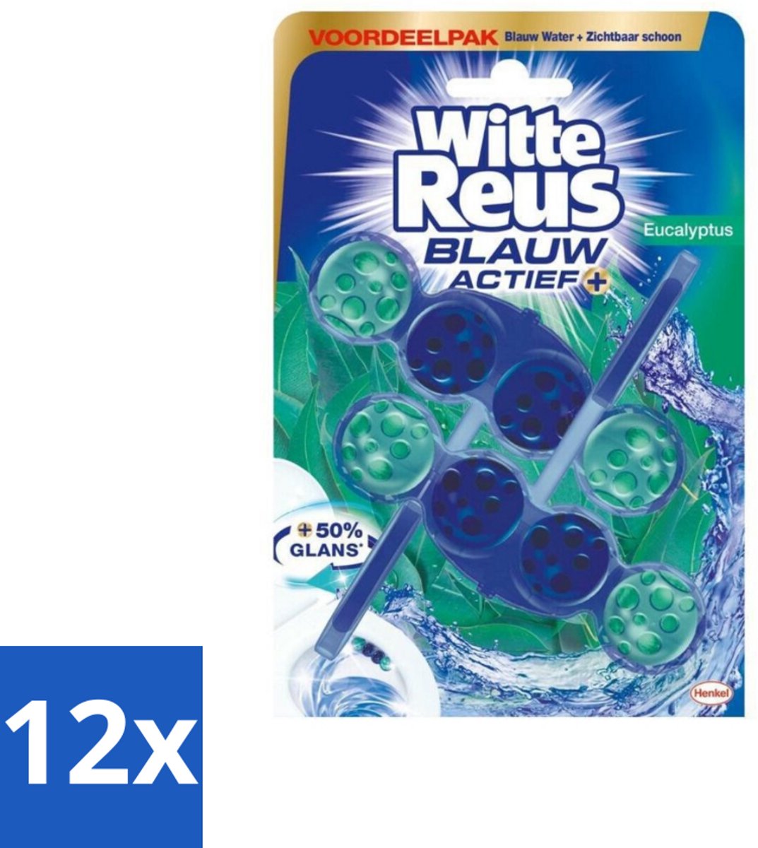 12 x Witte Reus Toiletblok Blauw Actief Eucalyptus 2 stuks per verpakking - Toiletblok - Reinigend Schuim - Blauw Water - Kalkaanslag - Vuil