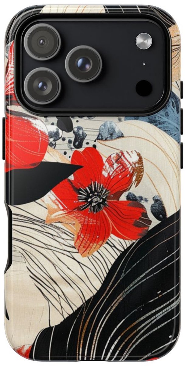 Rood Bloemen Abstract Patroon – Telefoonhoesje Geschikt voor iPhone 17 Pro
