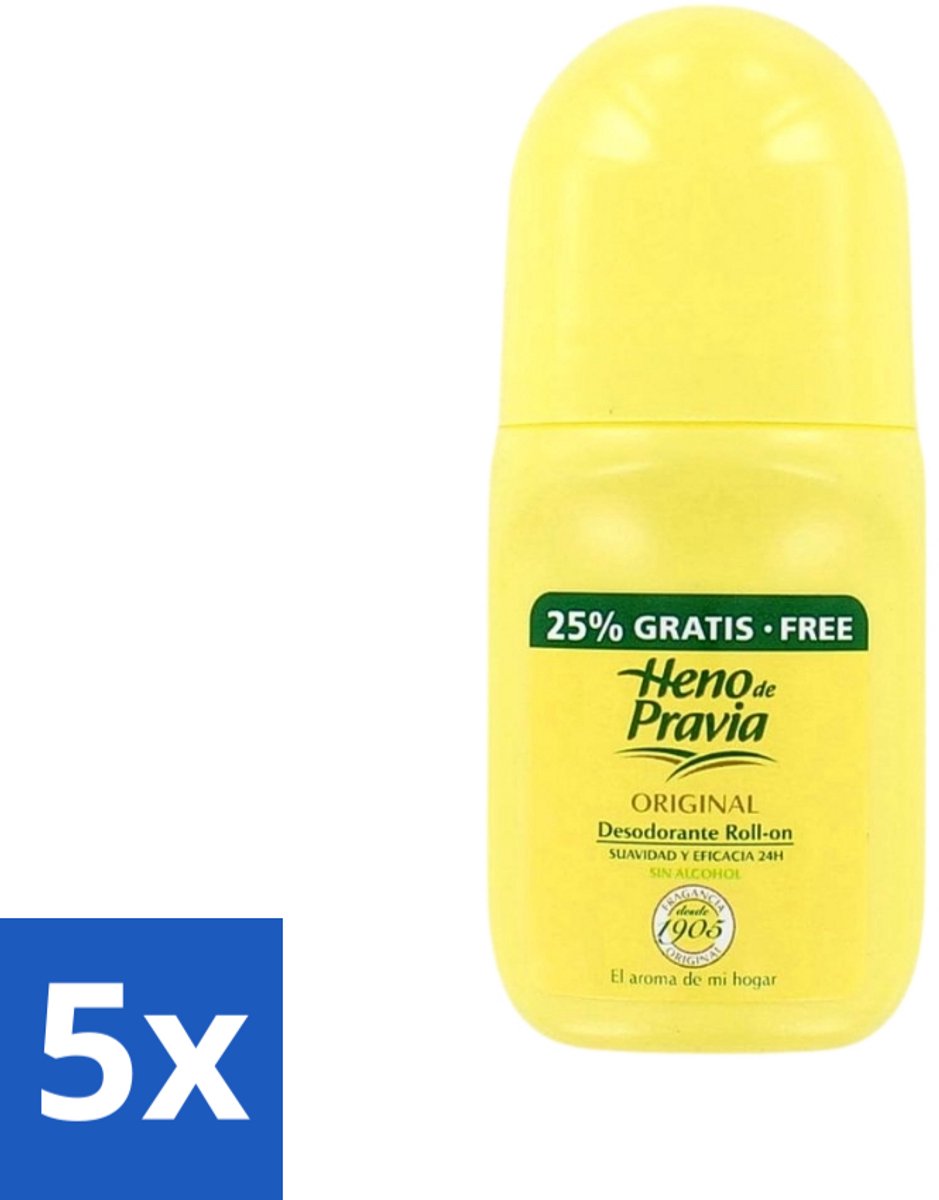 5 x Heno De Pravia - Deodorant Roller - Original Geur - 50 ml - Deodorant Roller - Deodorant - Frisheid - Alcoholvrije Deodorant - Huidgevoelig