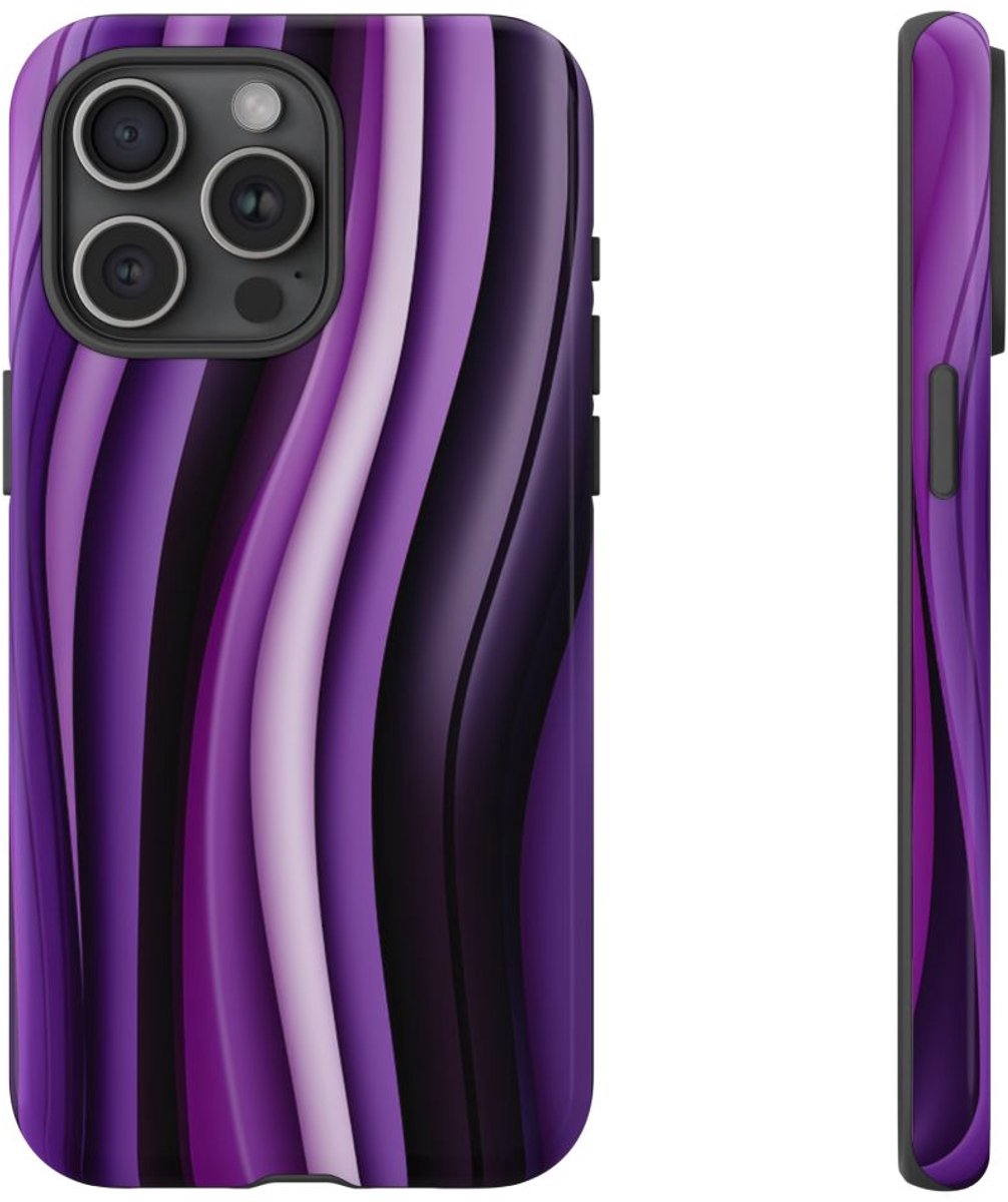Paarse Golvende Strepen Abstract Ontwerp – Telefoonhoesje Geschikt voor iPhone 15 Pro Max