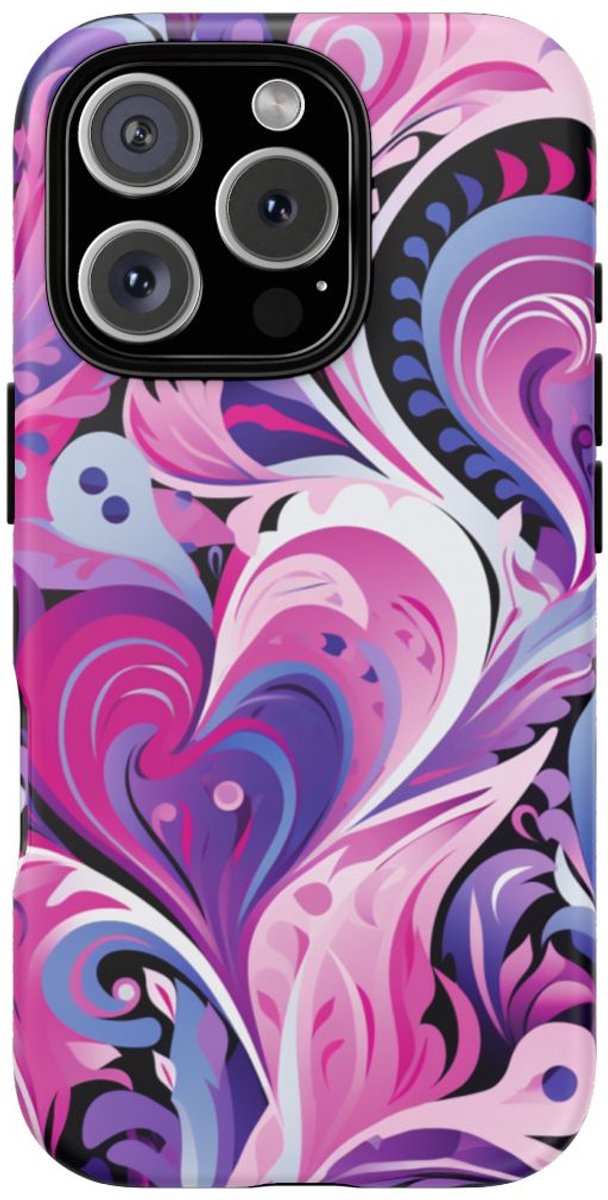 Roze en Paarse Hartjeswerveling – Telefoonhoesje Geschikt voor iPhone 16 Pro