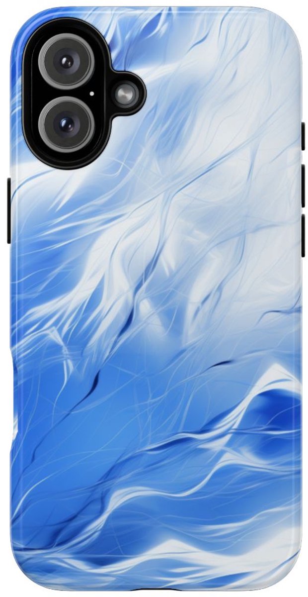 Blauw-Wit Abstract Golvend Patroon – Telefoonhoesje Geschikt voor iPhone 16 Plus