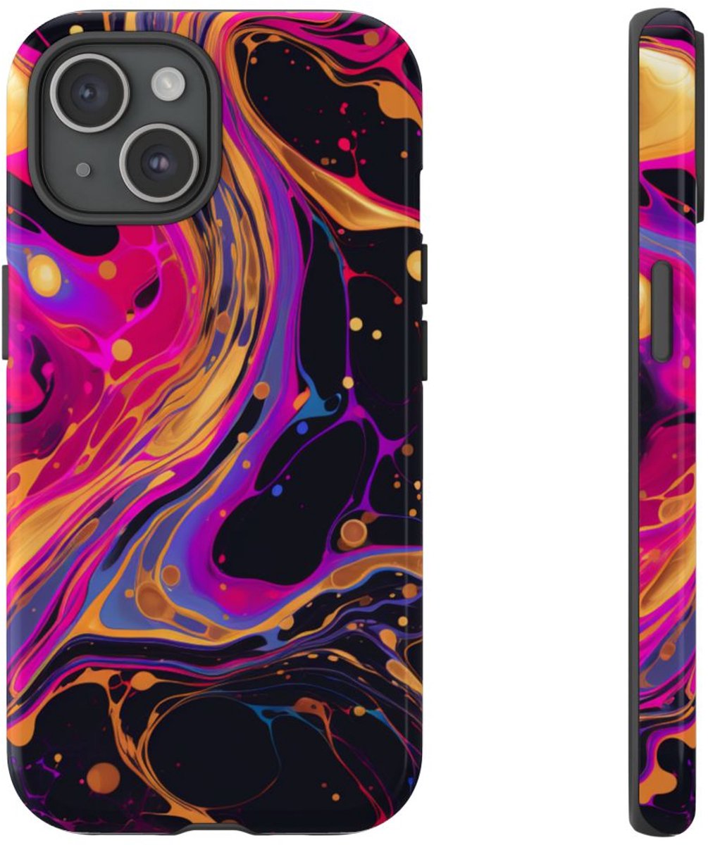 Psychedelisch Neon Marmerpatroon – Telefoonhoesje Geschikt voor iPhone 15