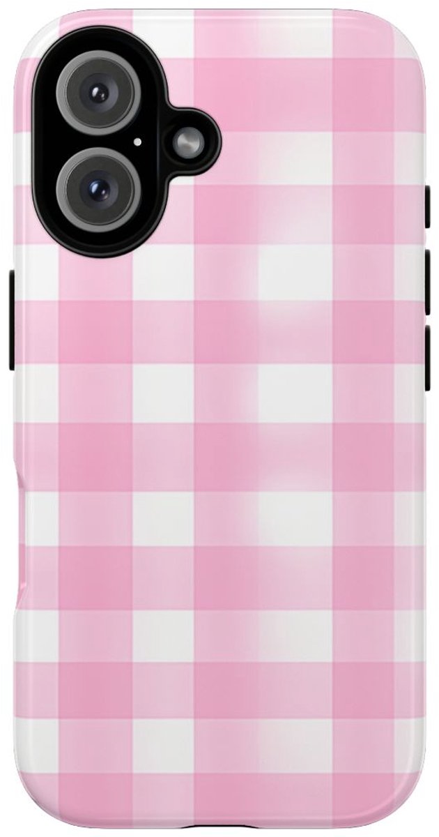 Roze en Wit Geruit Patroon – Telefoonhoesje Geschikt voor iPhone 16