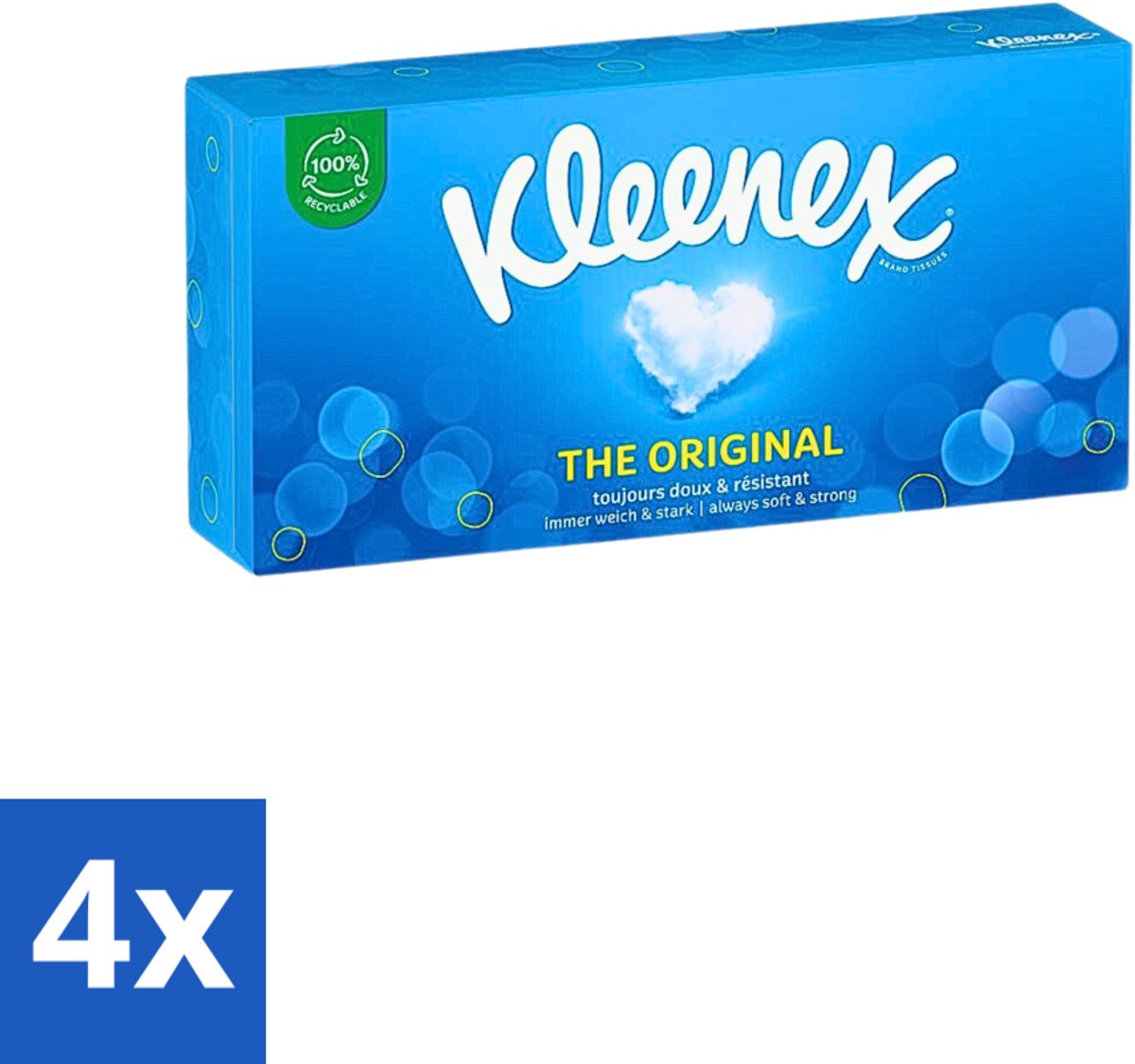 4 x Kleenex Original Tissues 72 stuks per verpakking - Kleenex The Original - Tissues - Neus Snuiten - Zachte Tissues - Sterk En Zacht